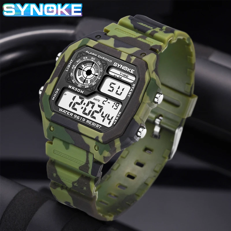 SYNOKE Sport Watch Men Waterproof Camouflage Military Watches For Men Square WristWatch Man Clock Male Relojes Hombre Digitales