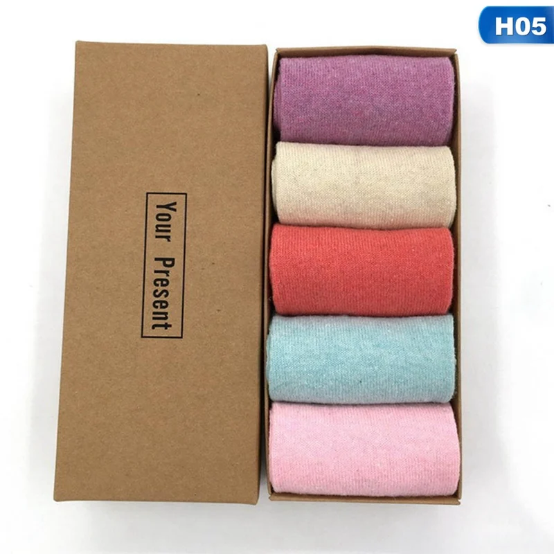 H05 5 пар/компл. новые женские осенне-зимняя одежда из шерсти хлопковые носки набор Для женщин Утепленная Одежда Размеры носки с забавными рисунками с короткими рождественские носки - Цвет: H05