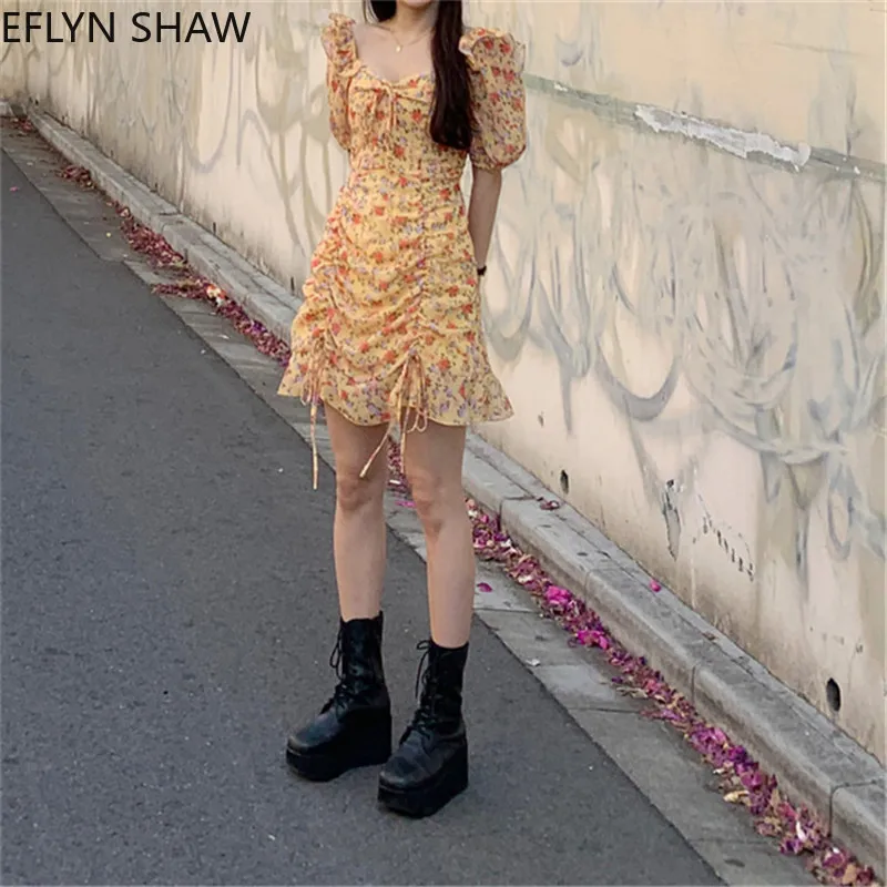 Женское шифоновое мини платье с коротким рукавом повседневное желтое