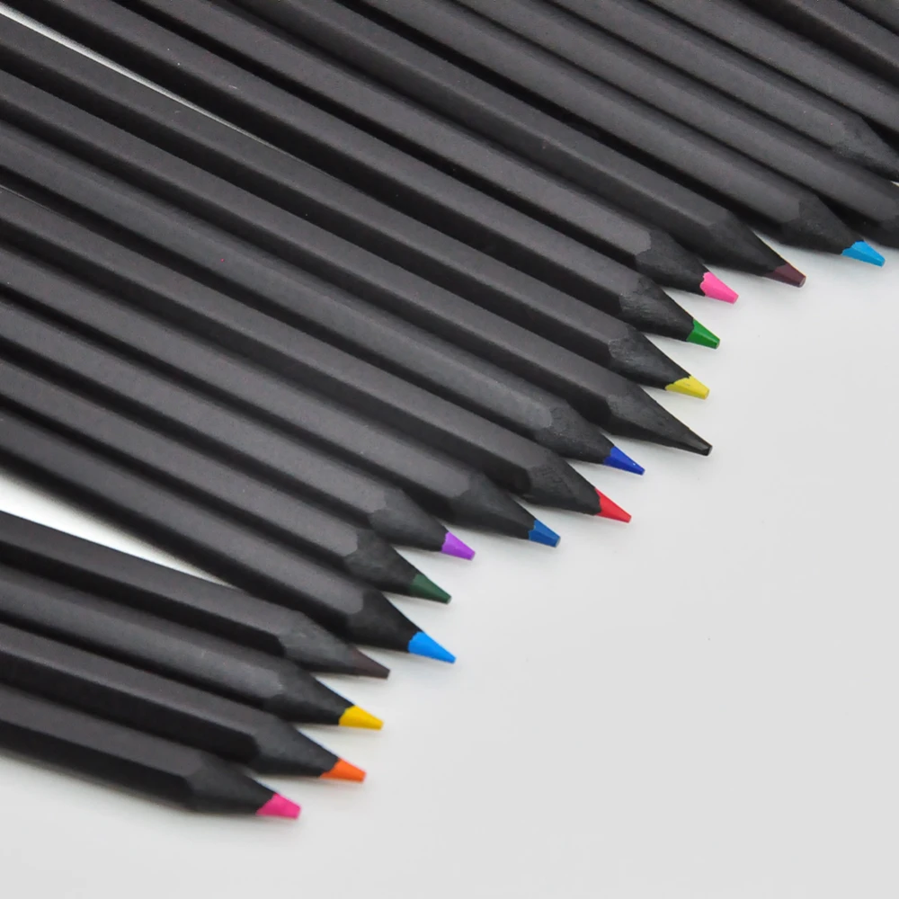 Разноцветные карандаши разных цветов кавайные школьные черные деревянные для