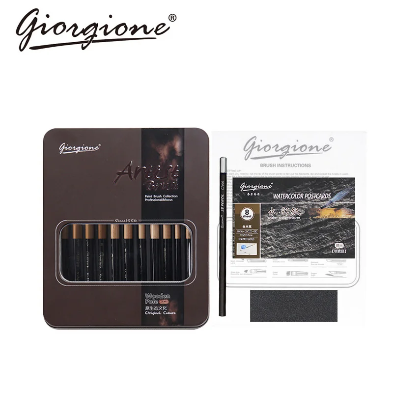 Джорджион 12 шт нейлоновая кисть для рисования набор с железной коробкой кисти