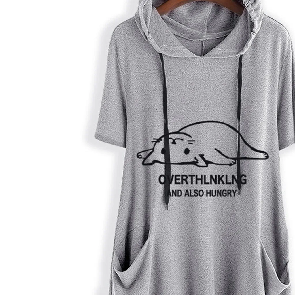 Толстовки женские футболки повседневные с принтом кошачьи ушки капюшоном