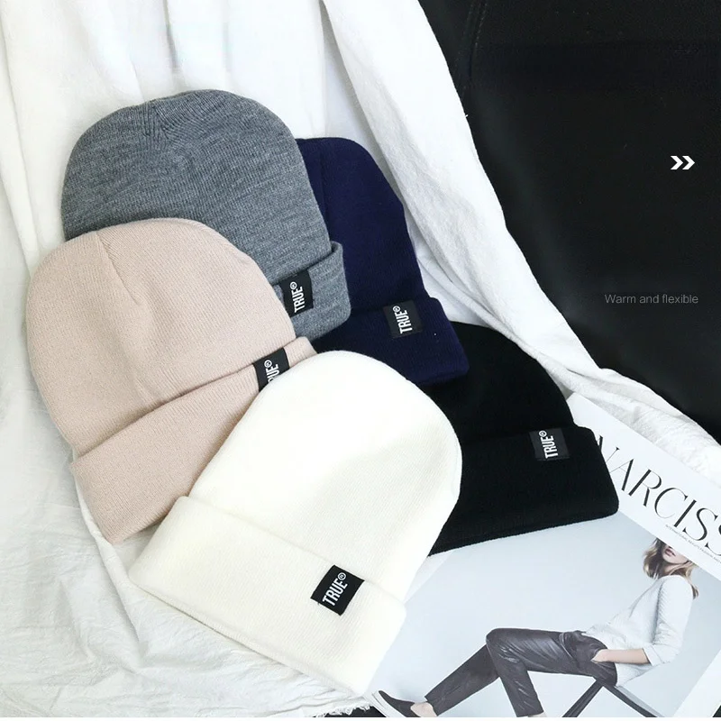 

Winter Knitted Skullies Beanies Winter Letter True Hat Soft Hip Hop Hat for Men Women Casual Beanies Bonnet Unisex Solid Cap