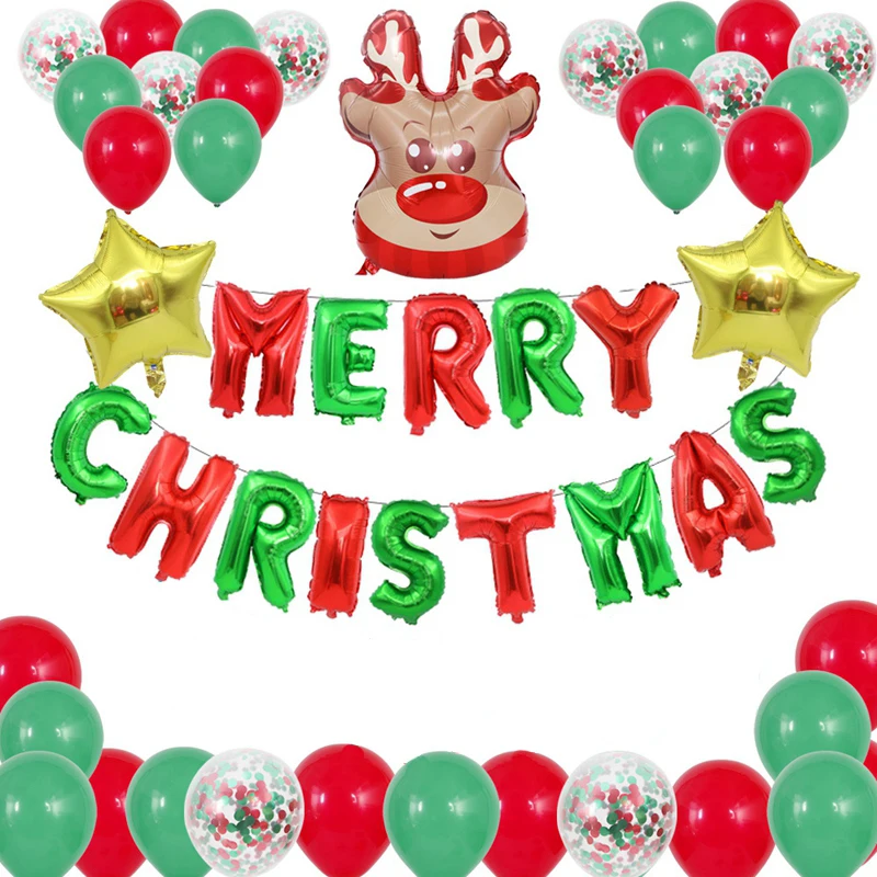 Зеленый красный набор с надписью &quotMerry Christmas&quot Конфетти из фольги латексные шары
