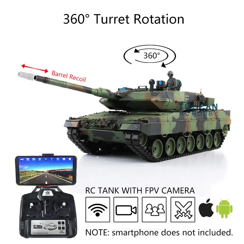 

Heng Long 1/16 TK7.0 Plastic Leopard2A6 RC Tank 3889 FPV SteelGearbox Barrel Recoil TH17578