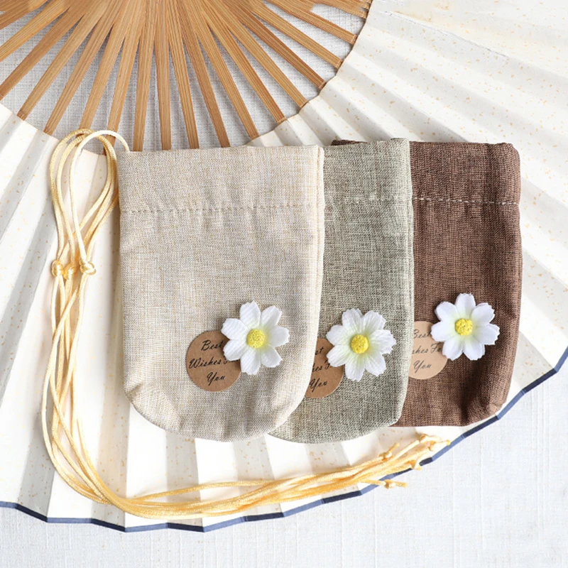 Подарочные пакеты с цветочным рисунком 20 шт. хлопково льняные чайные на свадьбу