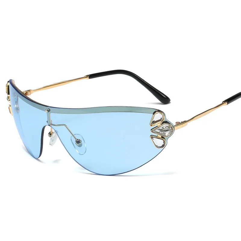 

Free shipping trendy metal frameless Sunglasses Women's luxury diamond inlaid one-piece Sunglasses Street Photo Sunglasses