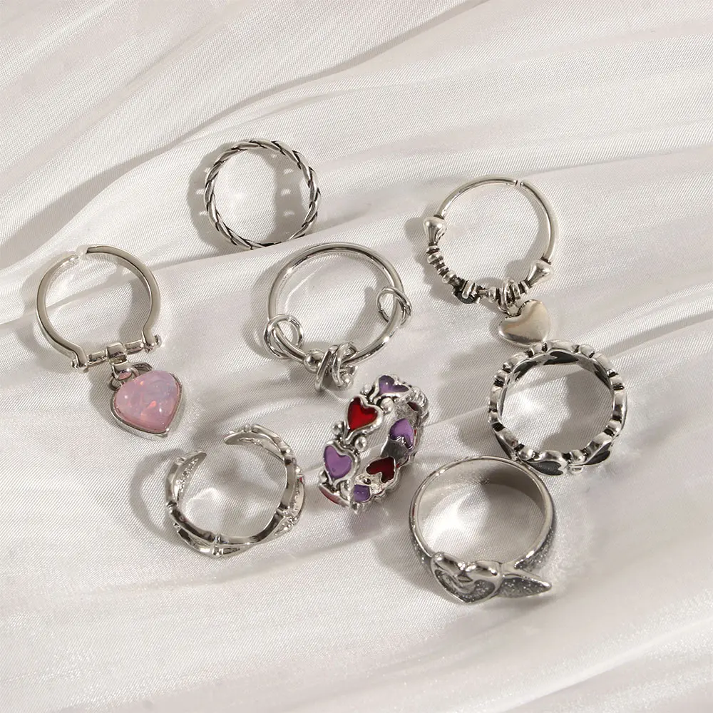 

New Creative Vintage Hit Color Rings for Women Girls Adjustable Love Heart Metal knuckle Ring Fashion Accessories