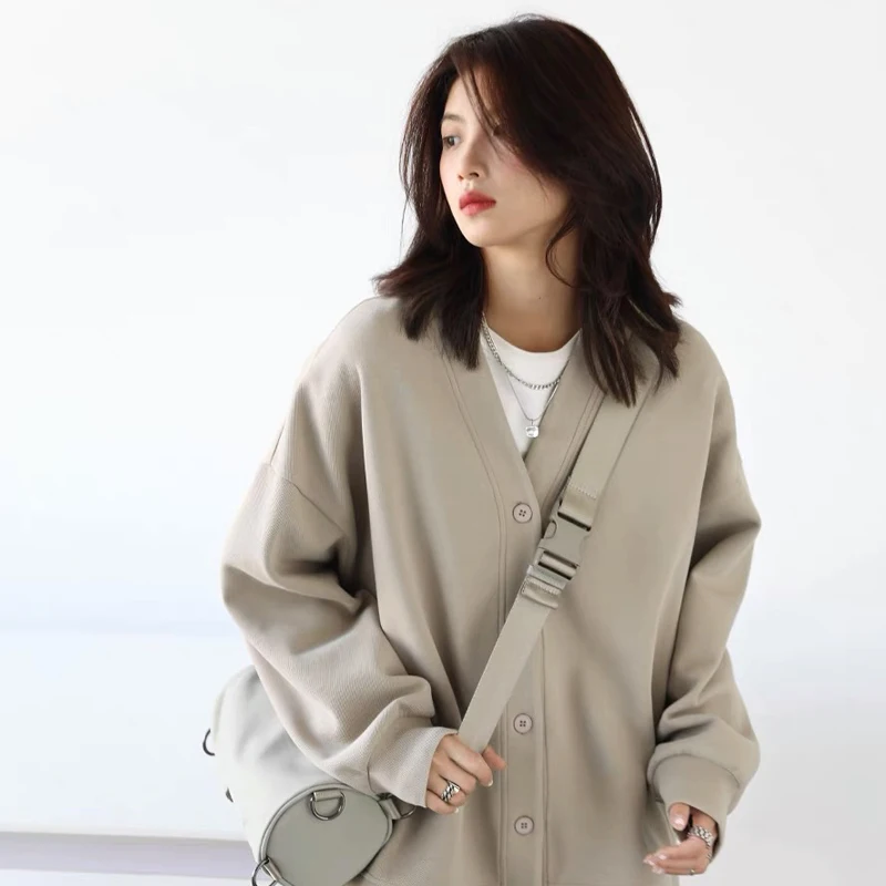 

V-Neck Loose Buttoned Knitted Cardigans Fashion Oversized Jacket Cozy Streetwear Long Sleeve Tops Autumn Winter Women's Clothing