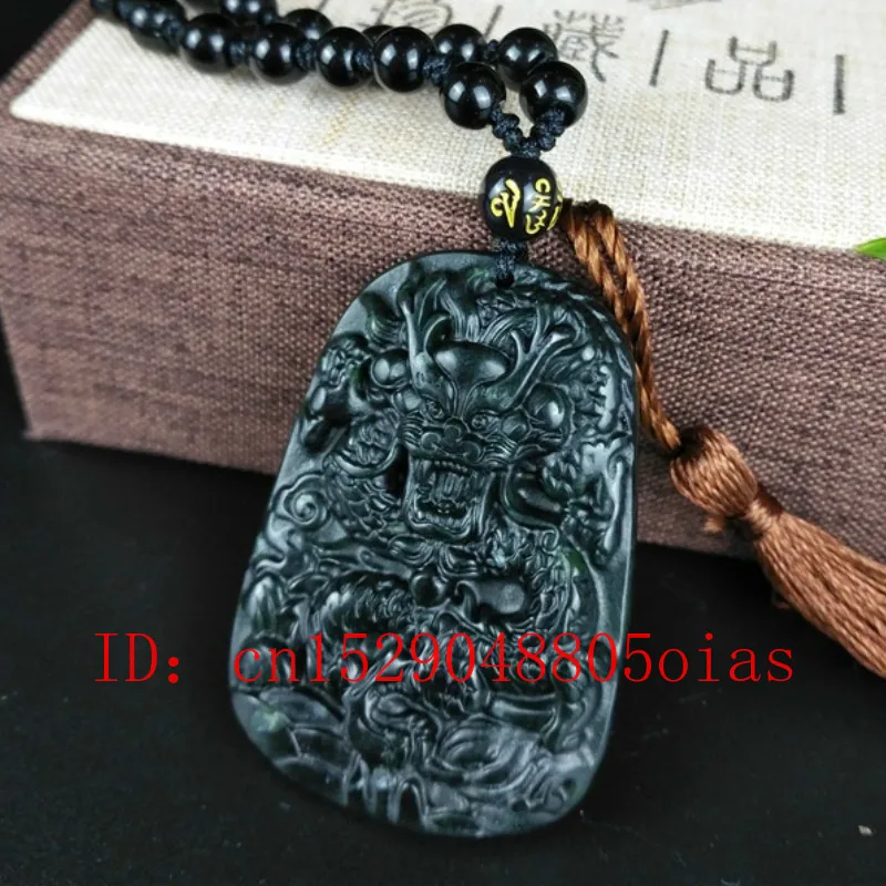 Сертифицированный натуральный черный зеленый резной Нефритовый камень Дракон