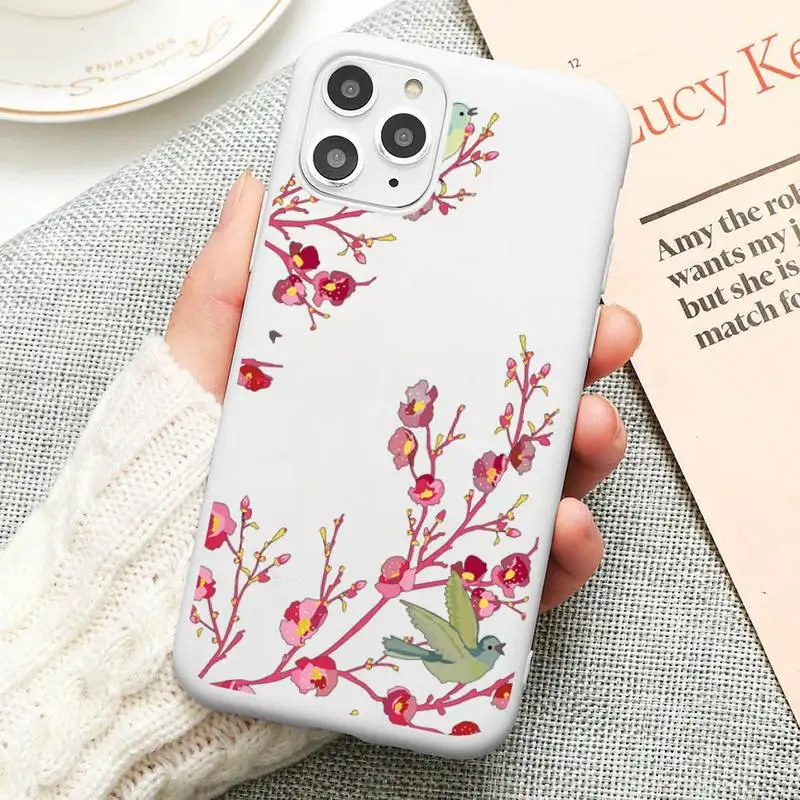 Фото Beautiful cherry blossoms birds Phone Case For iphone 12 11 Pro Max Mini XS 8 7 6 6S Plus X SE2020 XR Candy white Silicone cover Мобильные Beautiful cherry blossoms birds Phone Case For iphone 12 11 Pro Max Mini XS 8 7 6 6S Plus X SE2020 XR Candy white Silicone cover Мобильные