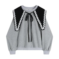 2022 bow shawl hoodies loose oversized peter pan collar long sleeve streetwear harajuku female sweet casual trendy pullover top