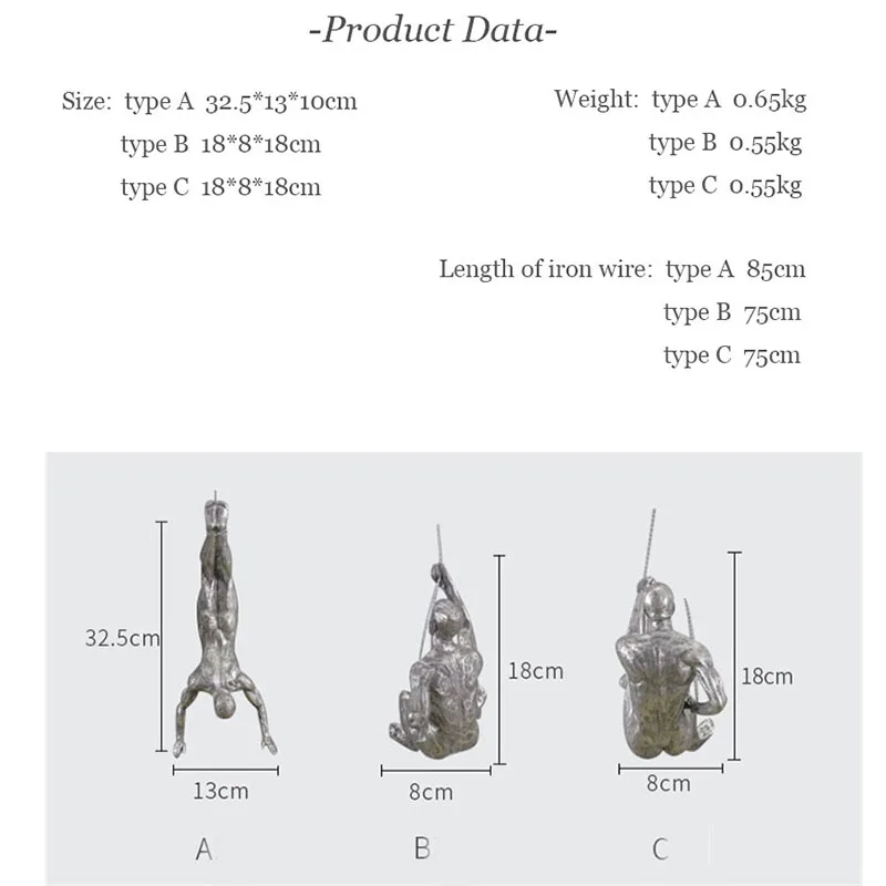 

Industrial Style Climbing Man Resin Iron Wire Wall Hanging Decoration Sculpture Figures Creative Retro Present Statue Decor