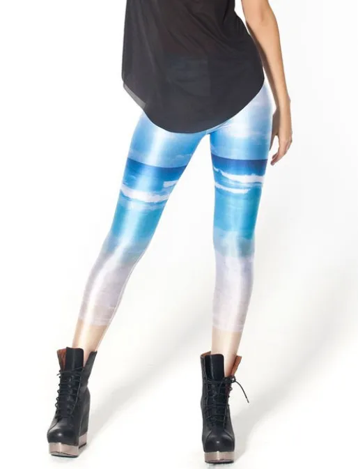 HENGFURUI 3D цифровая печать Блестящие Брюки голубое небо белое облако пляжные