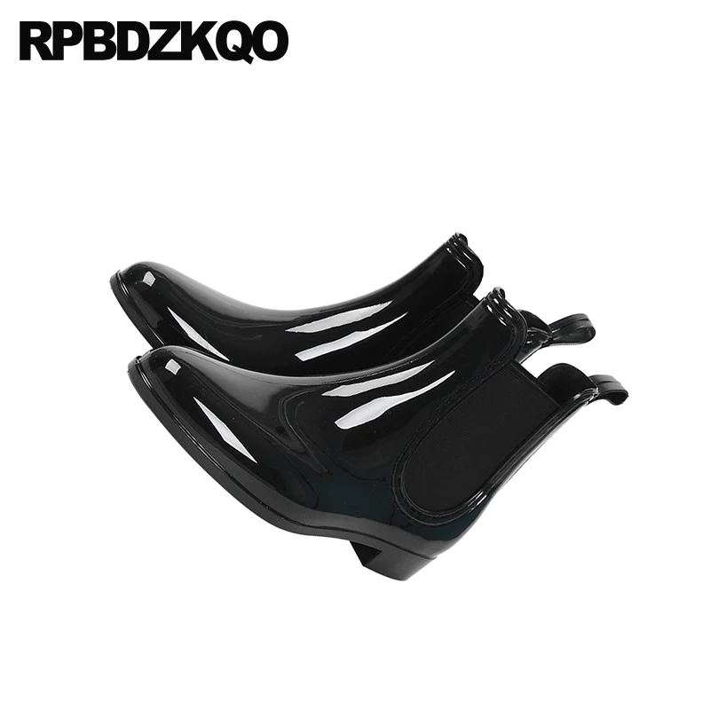 Водонепроницаемый черные резиновые сапоги от дождя Женские полуботинки на