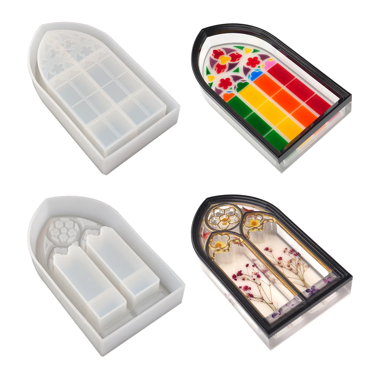 Caja de almacenamiento de resina epoxi de cristal, gabinete de almacenamiento de ventana de Iglesia, molde de silicona, ventana de sauce, joyer&iacute;a, caja de almacenamiento de cosm&eacute;ticos-4