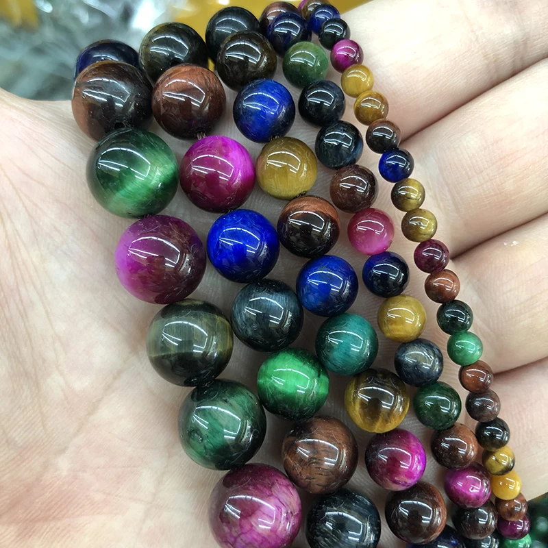 Natural Stone Red Green Yellow Blue Tiger Eye Agates Beads Round Loose Bead 15&quot 4 6 8 10 12 14MM For Jewelry Making DIY Bracelet |