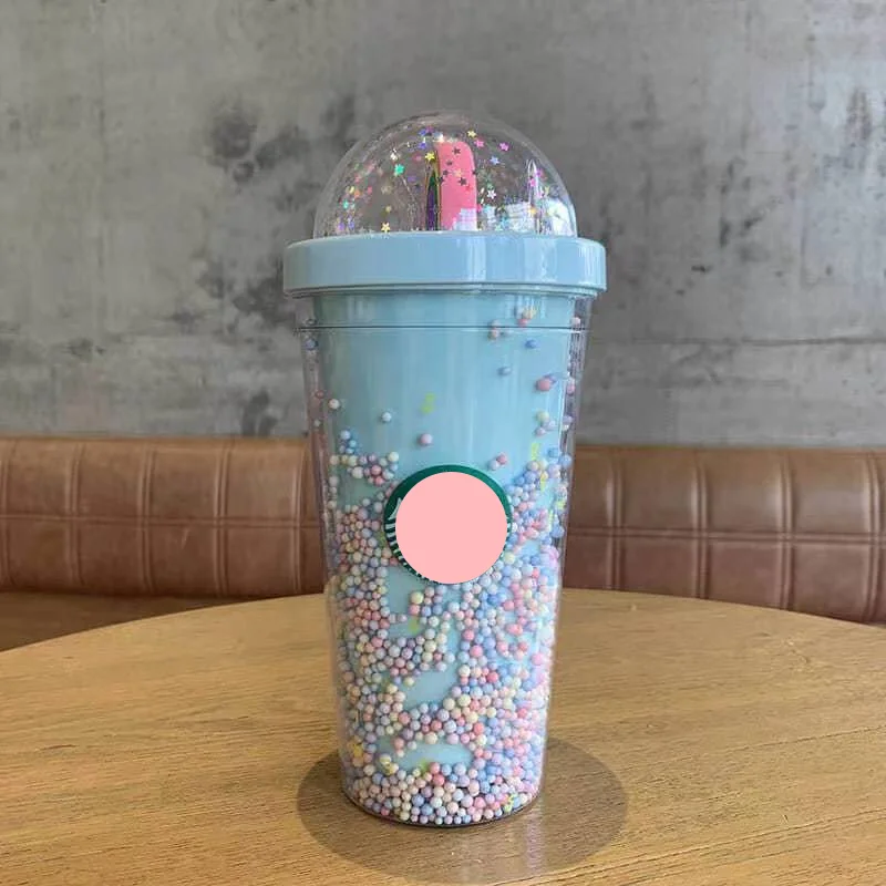 

With Logo Explosive Rainbow Straw Cup Starlight High Quality Girl Heart Cute Double Drinking Cup Cold Drink Gift Cup Kawaii Cup