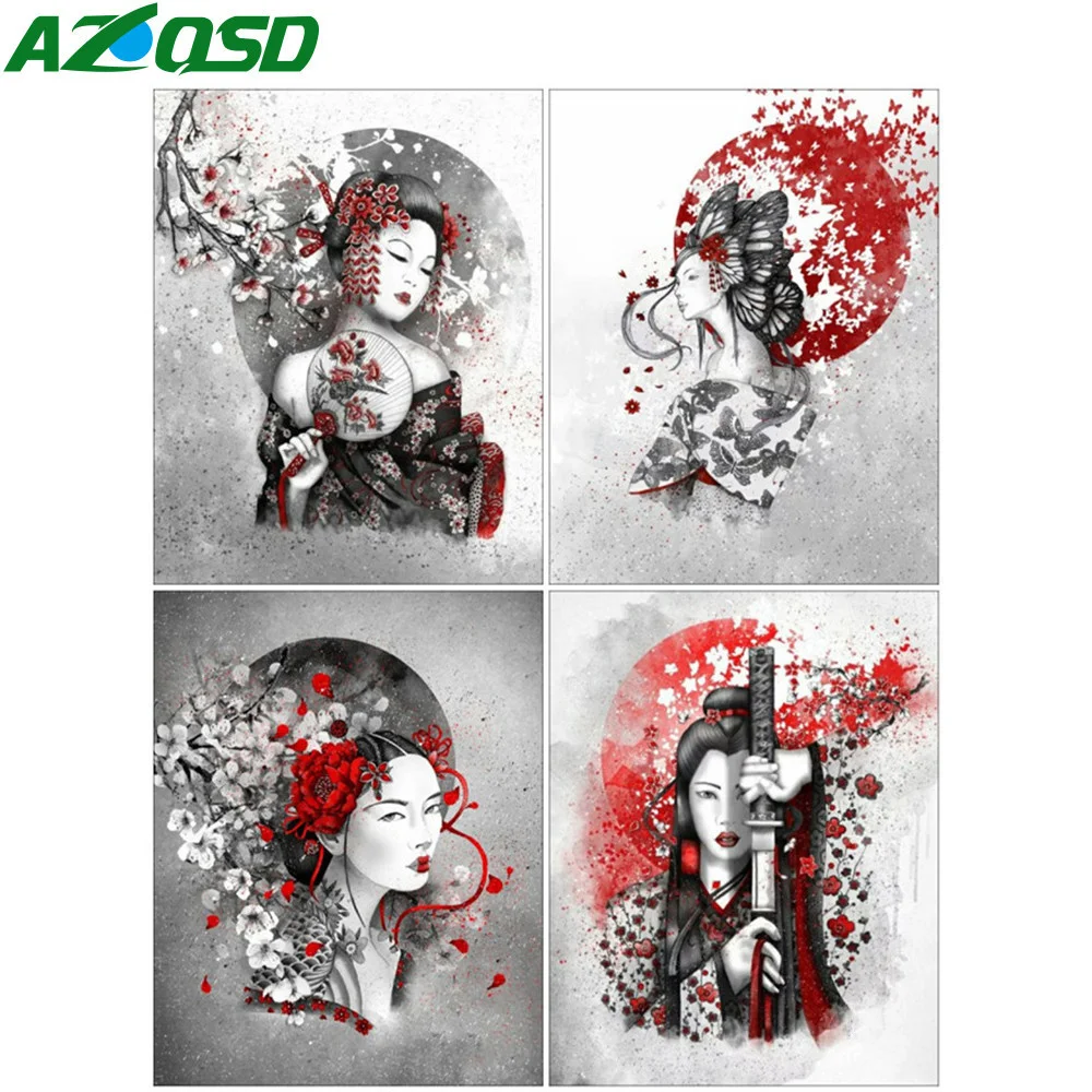 

AZQSD Oil Painting By Number Japanese Woman Handpainted Unique Gift Paint By Numbers For Adults Traditional Figure Kits Wall Art