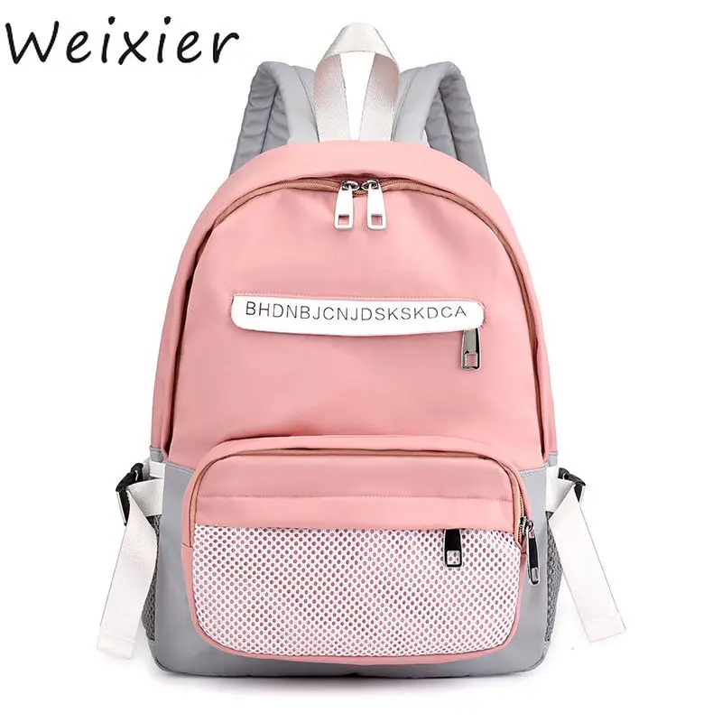 WEIXIER Fashion Letter Print School Bag Rucksack Double Zipper Teenager Girls Waterproof nylon Backpack Mochila Sac A Dos AL-69 | Багаж и
