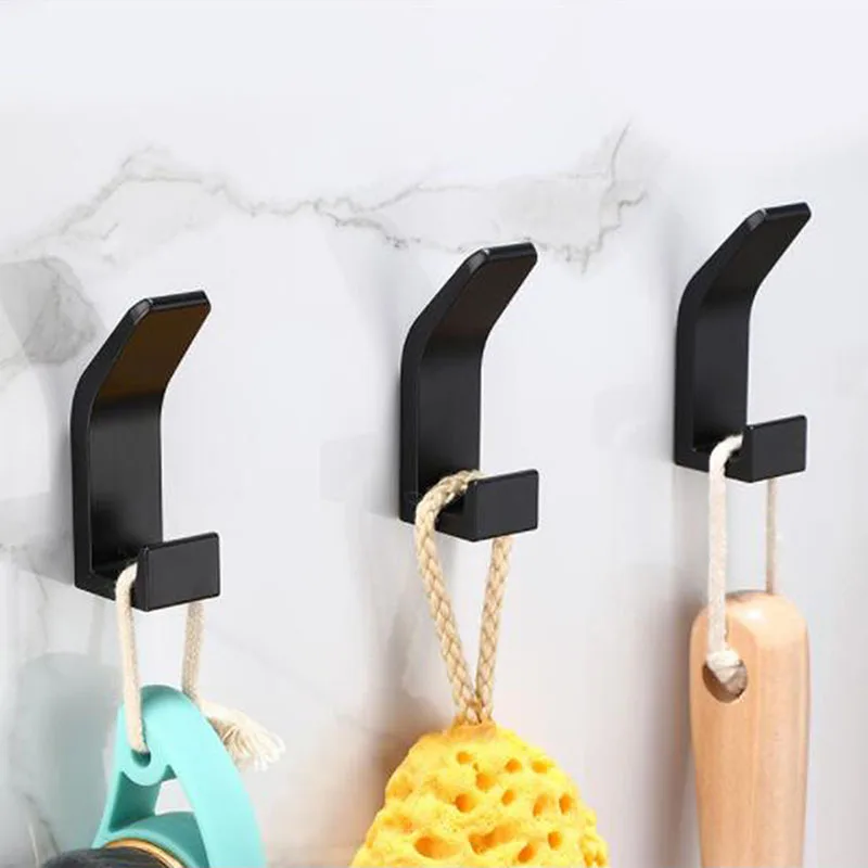 

1PC Double Hook Black White Towel Hook For Bathroom Clothes Hook Bedroom Robe Hook Coat Hook For Livingroom Kitchen Accessories