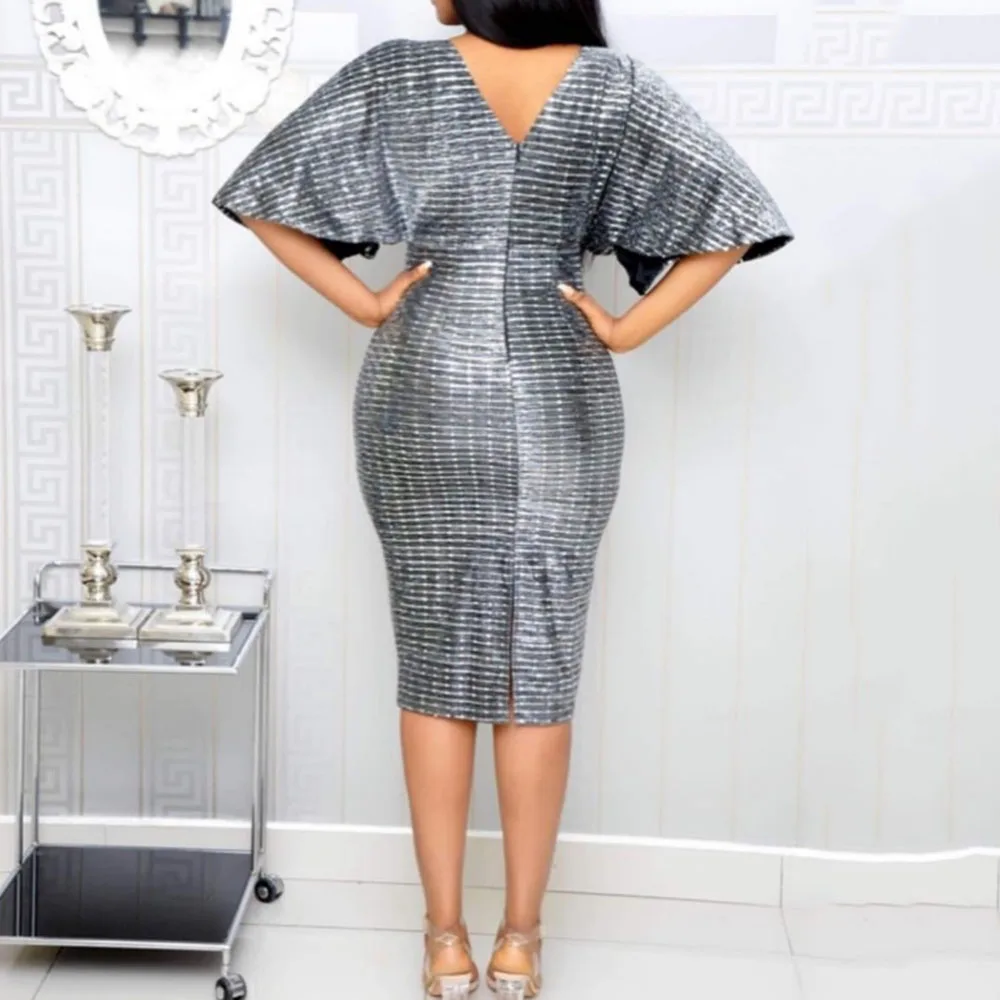 Сексуальное облегающее платье с блестками вечерние женское v образным вырезом