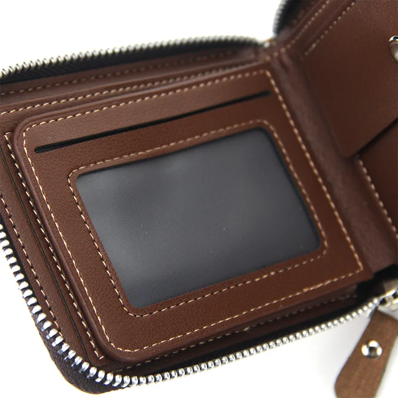 MenBense Retro Letter Print Short Wallets Zipper Card Holder Money Bag PU Leather Business Male Purse Small Handbag