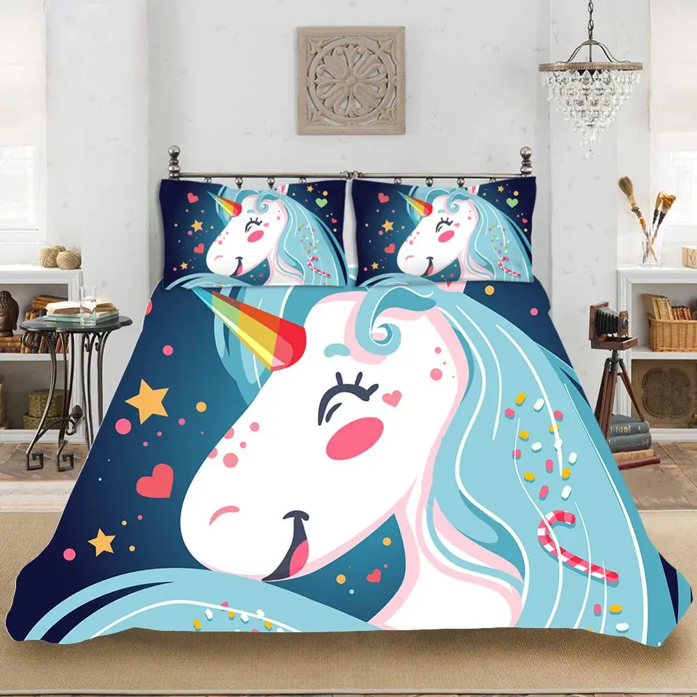 В виде единорога из мультфильма аниме 3 шт./компл. комплект постельных