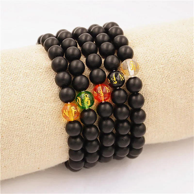 Женский Ретро Тибетский черный бисер мантра Ом Мани браслет амулет мужские