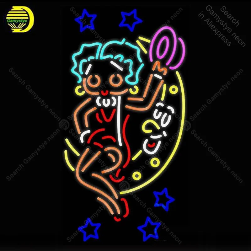 Неоновые знаки Betty Boop с Луной стекло афиша отель значки светильник ручной работы