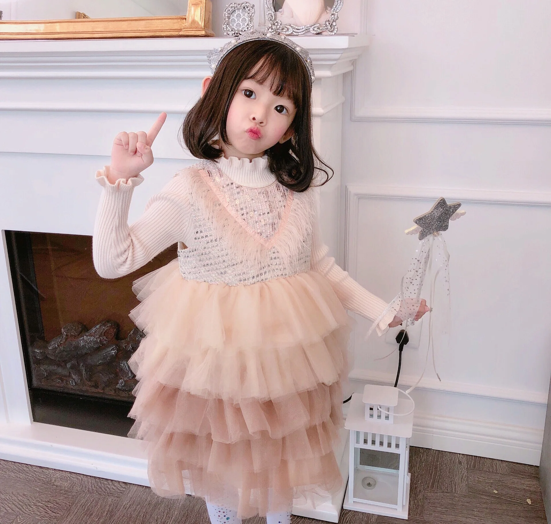 Girls Sequined Layered Dress Vest 2019 Fall/winter New Sweet Pink Toddler Girl Princess Christmas Tutu | Детская одежда и обувь