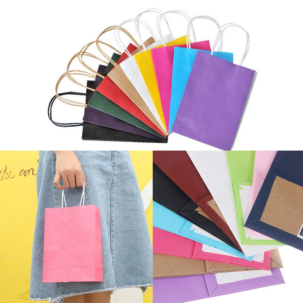 

Recyclable 10 Colors Party Bags Kraft Paper Gift Bag With Handle Shop Loot Bag Shopping Bags Diy Multifunction Candy Color