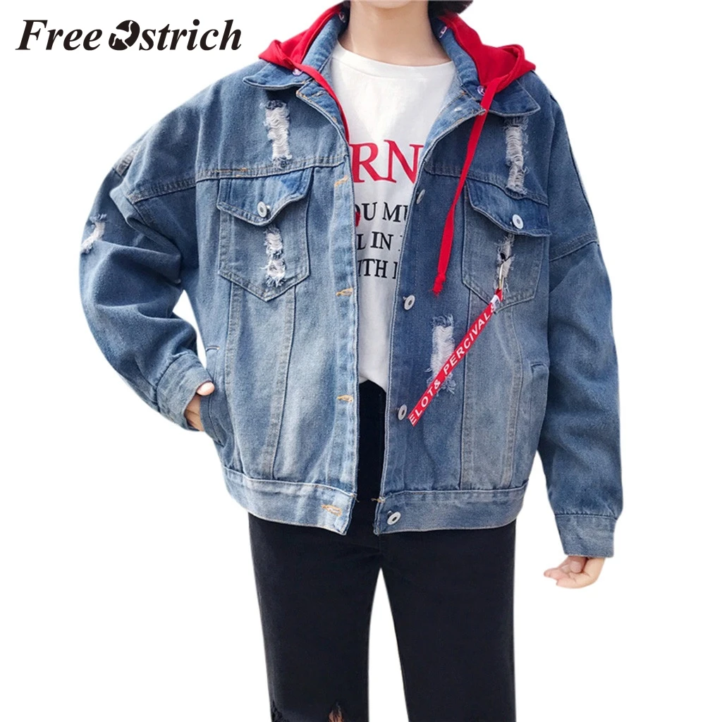 Женская джинсовая куртка FREE OSTRICH модная Повседневная Свободная с длинными