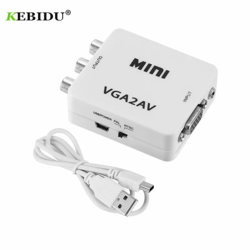 KEBIDU HD VGA2AV/CVBS адаптер VGA в AV RCA аудио преобразователь 3 5 мм для ПК к телевизору