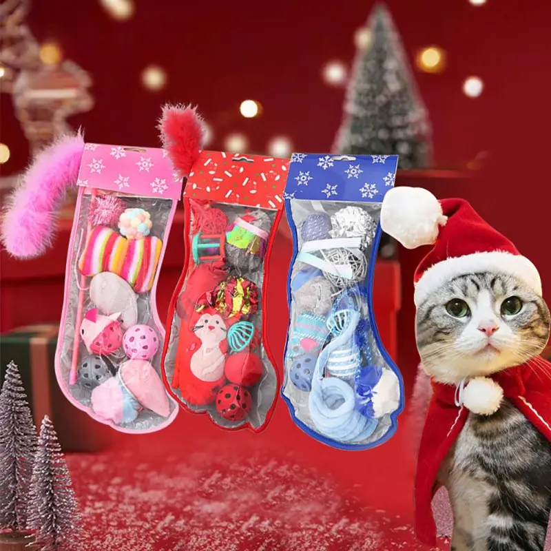 Christmas Pet Cat Toy Set Funny Ball Socks Creative Assorted Interactive Play for Kittens | Дом и сад