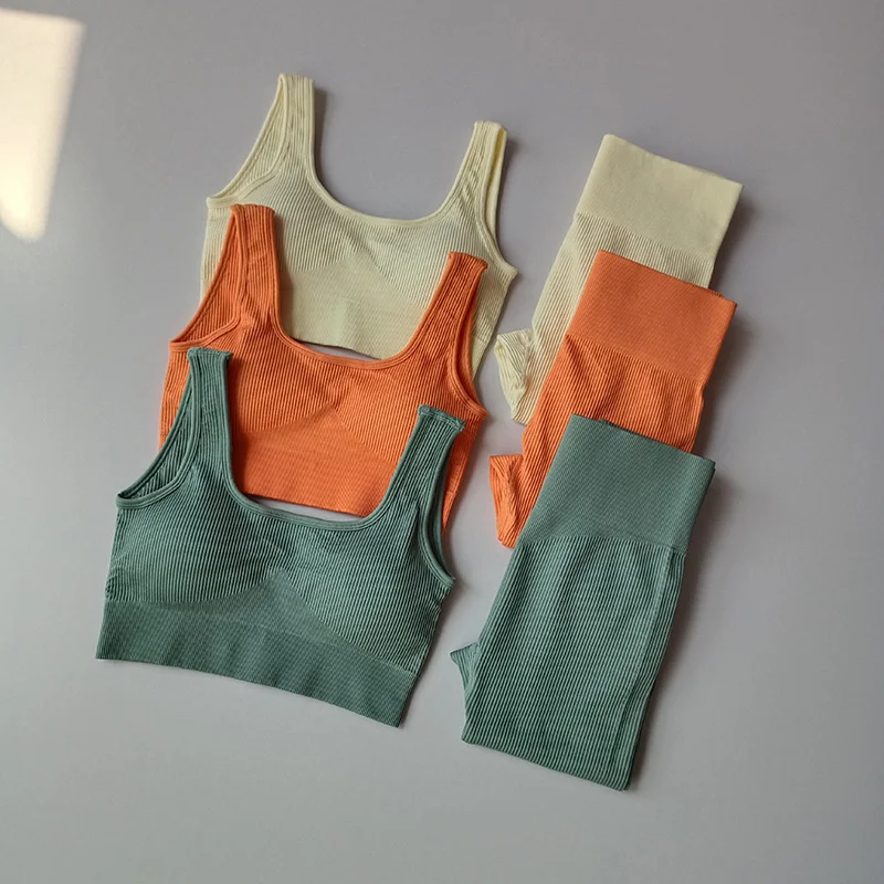

Seamless Yoga Sets Women Gym Clothes Sport Suits for Fitness Ribbed Leggings And Sports Bra Set Sportswear Workout Outfit