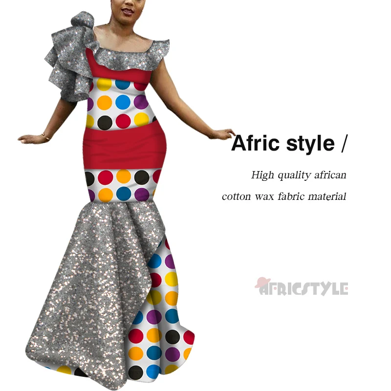 2020 Summer Patchwork Asymmetrical Long Dress Bazin Riche African Print Dresses for Women Traditional African WY6547