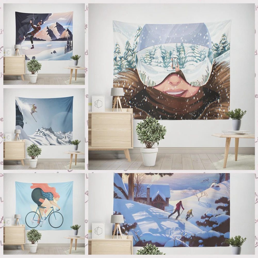 

Snow Sports Home Decorative Blanket Tapestry 2022 New Year's Decor Home Decoration Christmas Aesthetic Room Decor Tapestry