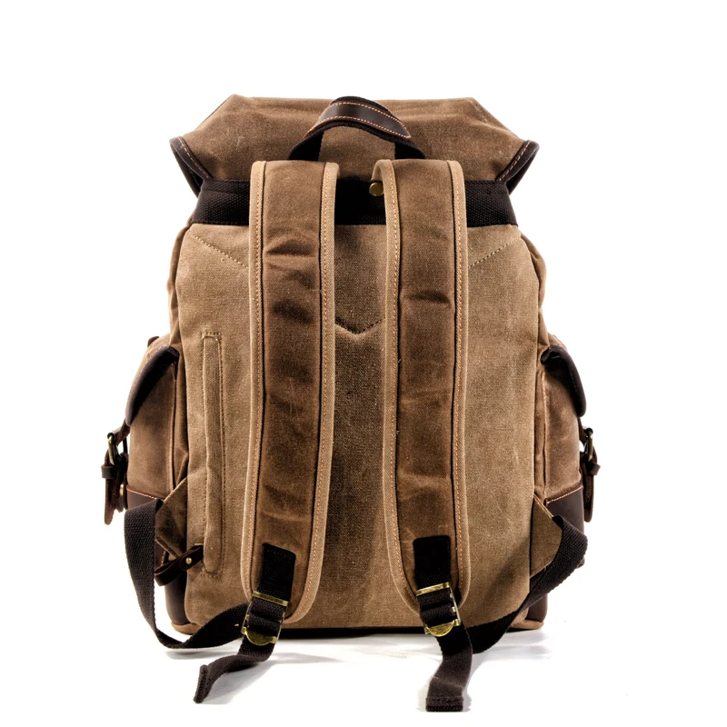 

Classic Cotton Oil Wax Canvas Backpack Mens Large Capacity Vintage Waterproof Backpack 15" Laptops Daypacks Rivets Bookbag