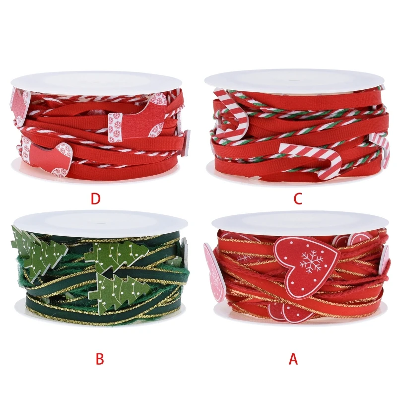 

2 roll/4 roll Christmas Polyester Ribbon Cartoon Heart Xmas Tree Candy Cane Stocking Pattern String for DIY Crafts Gift