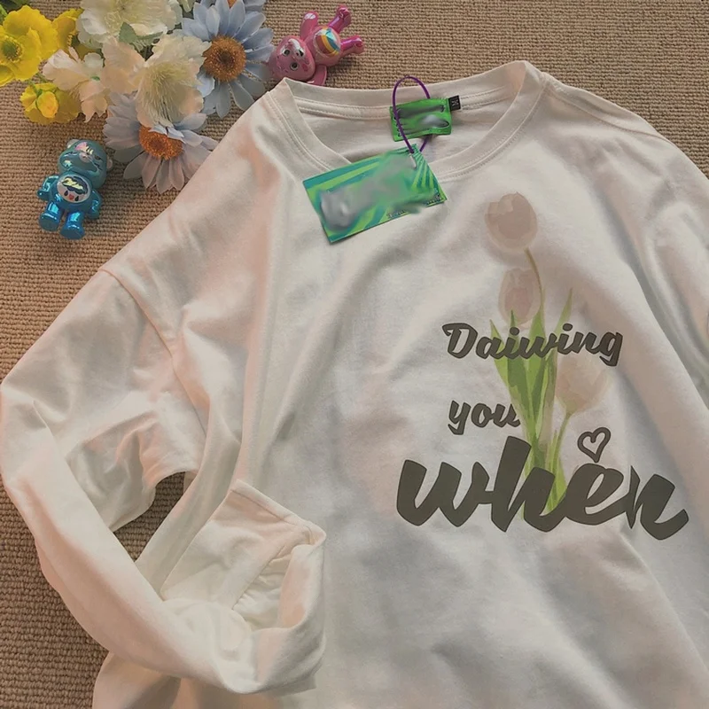 

Американская Ретро футболка с длинным рукавом Женская Осенняя тонкая Свободная куртка в Корейском стиле в стиле оверсайз в стиле бойфренд ...