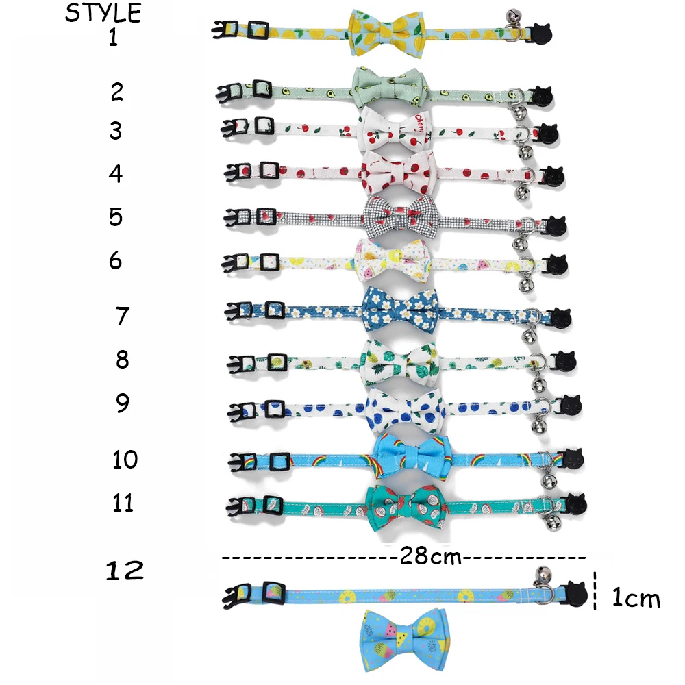 

1PC Safety Elastic Bowtie With Bell Small Dog Cat Collar Safe Soft Fruit Pattern Pet Products Dog Collar Pet Supplies