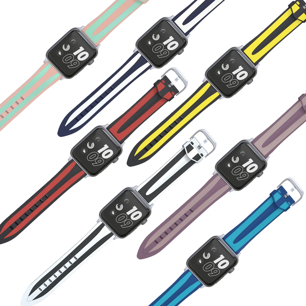Ремешок UEBN силиконовый для apple watch Series 4 3 2 1 спортивный двухцветный браслет iWatch 42