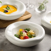white ceramic dinner plate special shaped western food ramen plate home thick edge breakfast fruit salad dessert plate tableware