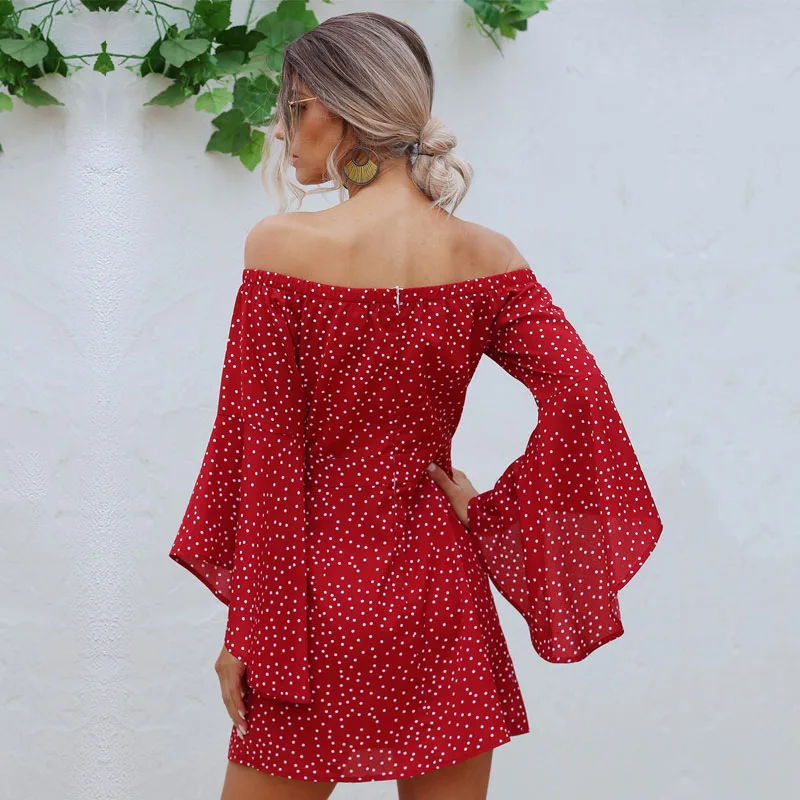 

2021 spring summer new dot A-shaped butterfly sleeves summer cascade lotus edge knee Mini Dress Strapless semi natural Dresses