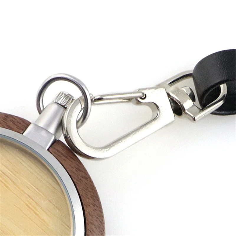 Dropshipping Fashion Popular Custom Logo Engraved Vintage Steampunk Ebony Wooden Pocket Watch for Men with Leather Strap