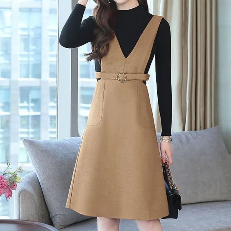 M 2020 Winter Dress Women Sexy Long Sleeve Dot Print Tight Contrast Color A-line Slim Fake Two-Piece vestidos | Женская одежда