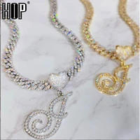 hip hop a z cursive letters cz custom name letters necklaces pendant bling cubic zirconia for men jewelry with heart clasp