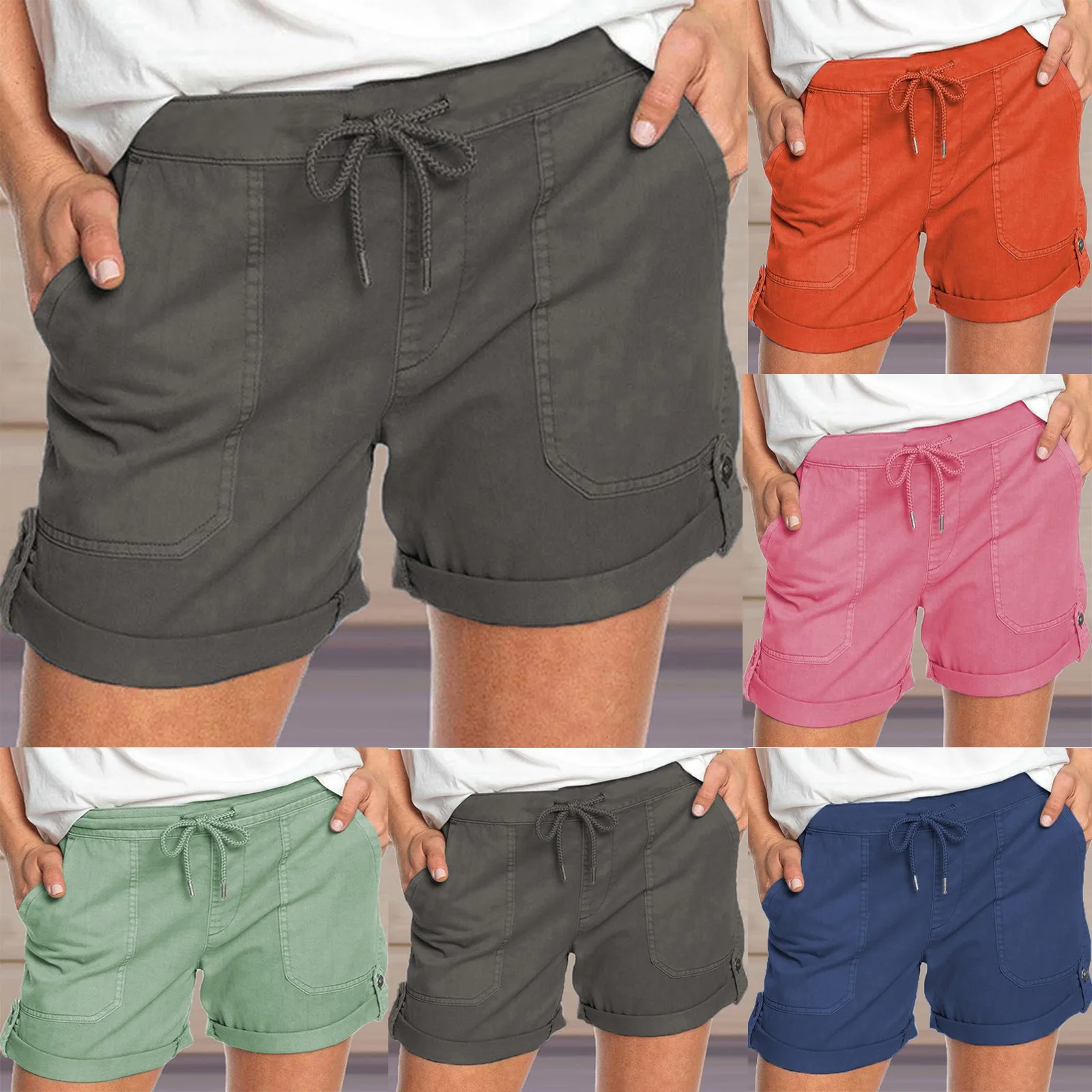 

Fashion Womens Elastic Waist Soft Lounge Shorts Pockets Casual Pajama Shorts High Waist Workout Shorts Vital Seamless Fitness