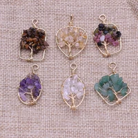 natural stone pendants rose quartzs tourmaline heart tree shape charms for diy jewelry making bracelet necklace size 20 40mm